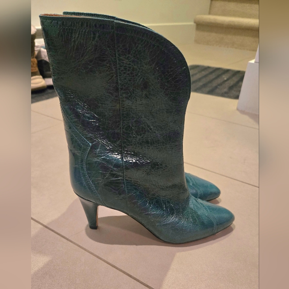 Isabel Marant Teal Mid-Calf Pointed-Toe Heeled Boots